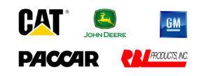 logos for CAT, John Deere, GM, Paccar, RBI Products