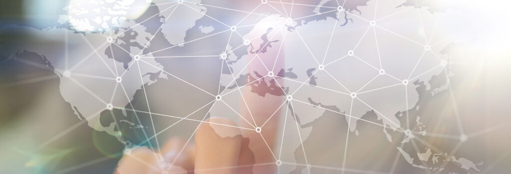 image showing worldwide connections with finger pointing at the global map Worldwide Sourcing & Solutions United States, China