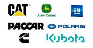 various logos Worldwide Sourcing & Solutions United States, China works with including CAT, John Deere, GM, Paccar, Polaris, Cummins and Kubota